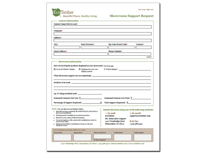 EcoTimber Showroom Support Form